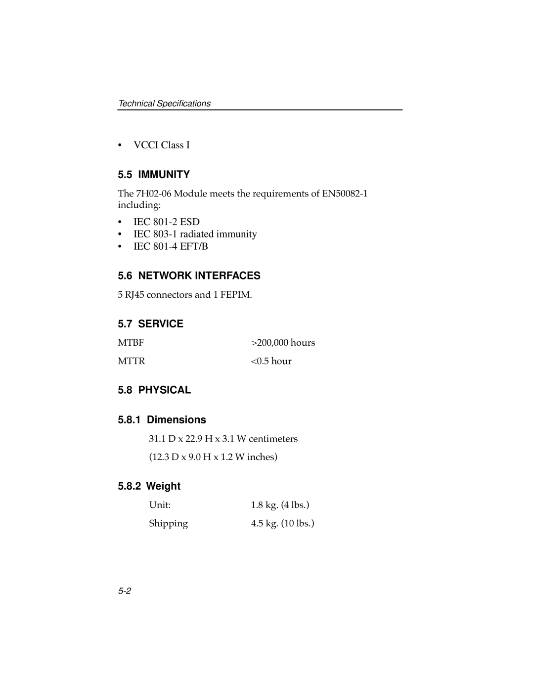 Cabletron Systems 7H02-06 manual Immunity, Network Interfaces, Service, Physical 