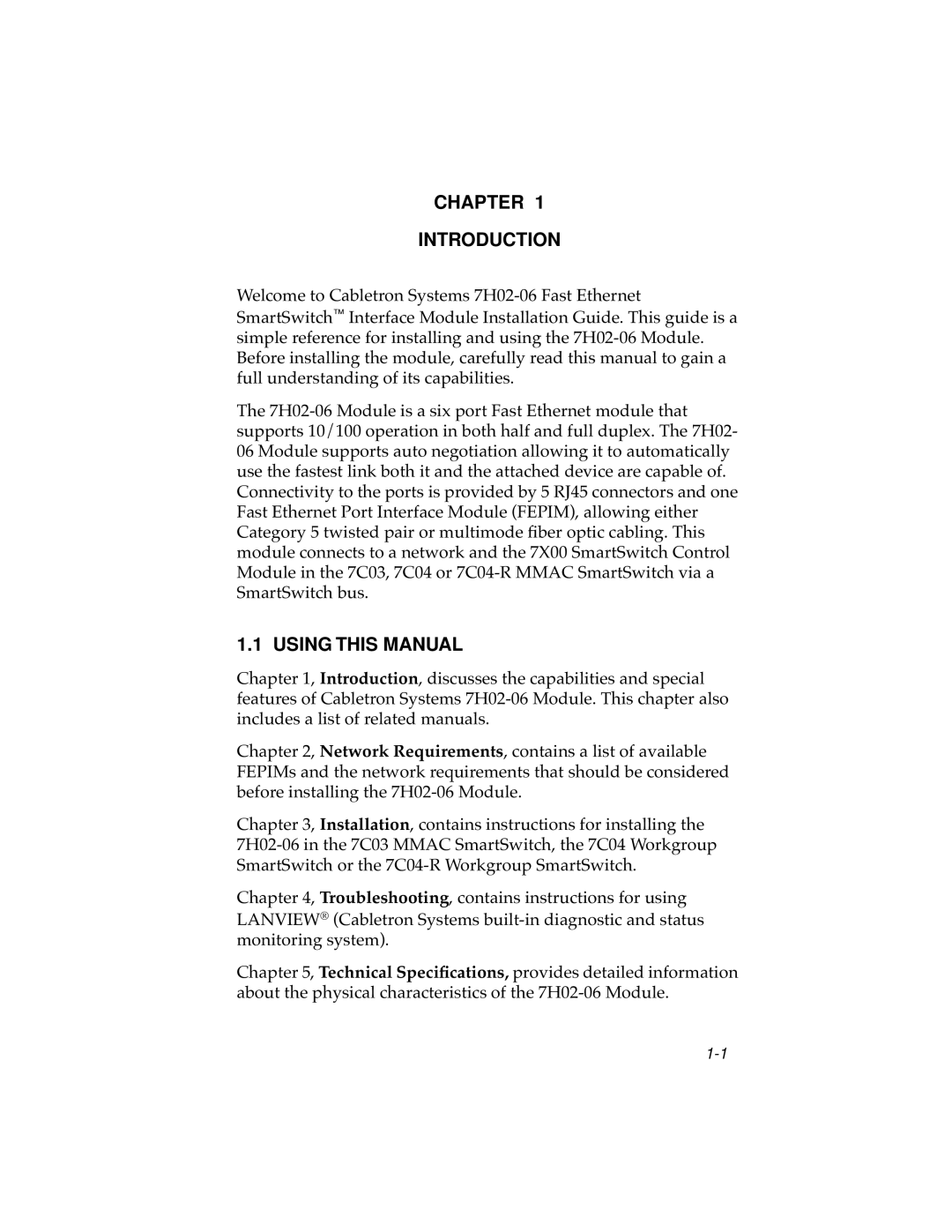 Cabletron Systems 7H02-06 manual Chapter Introduction, Using this Manual 