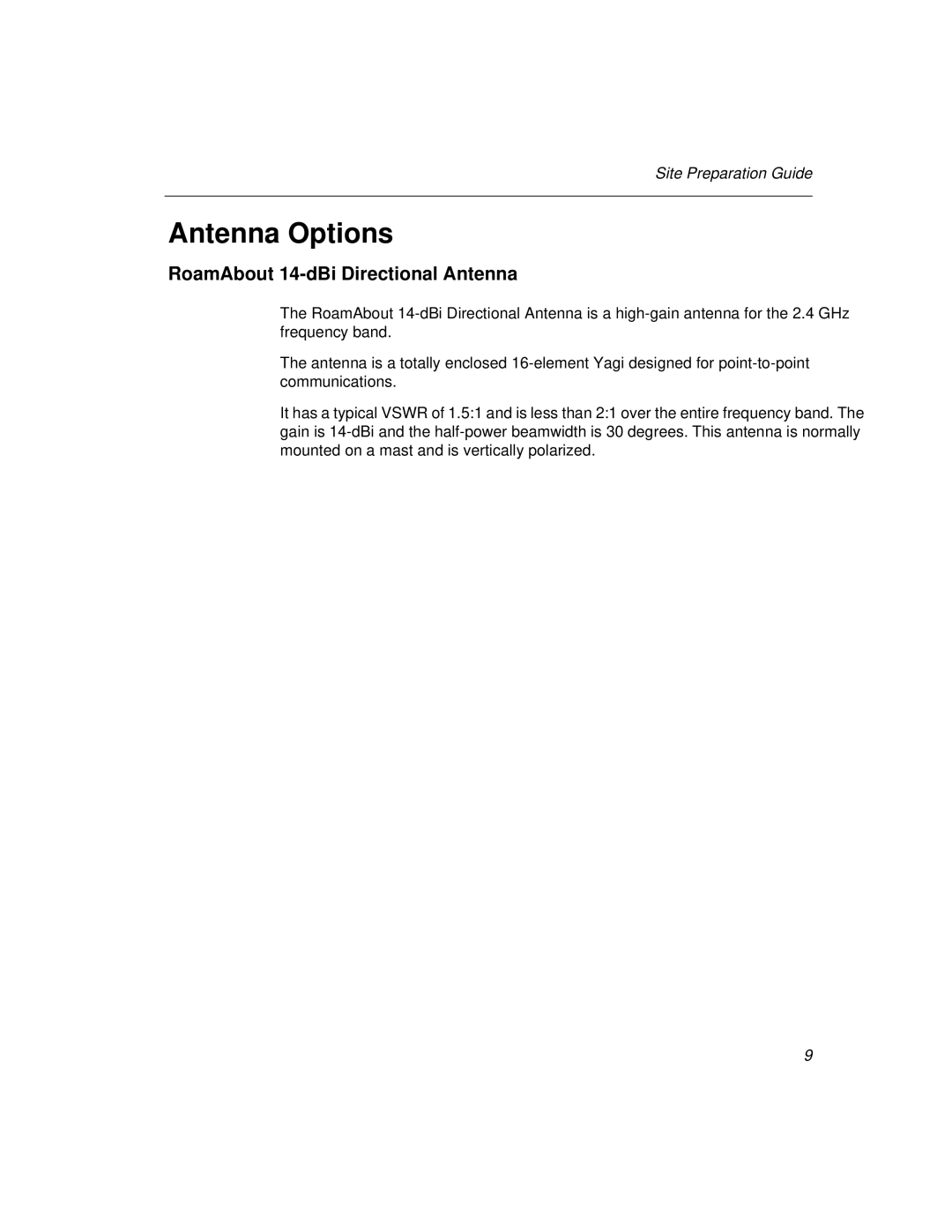 Cabletron Systems 802.11 manual Antenna Options, RoamAbout 14-dBi Directional Antenna 