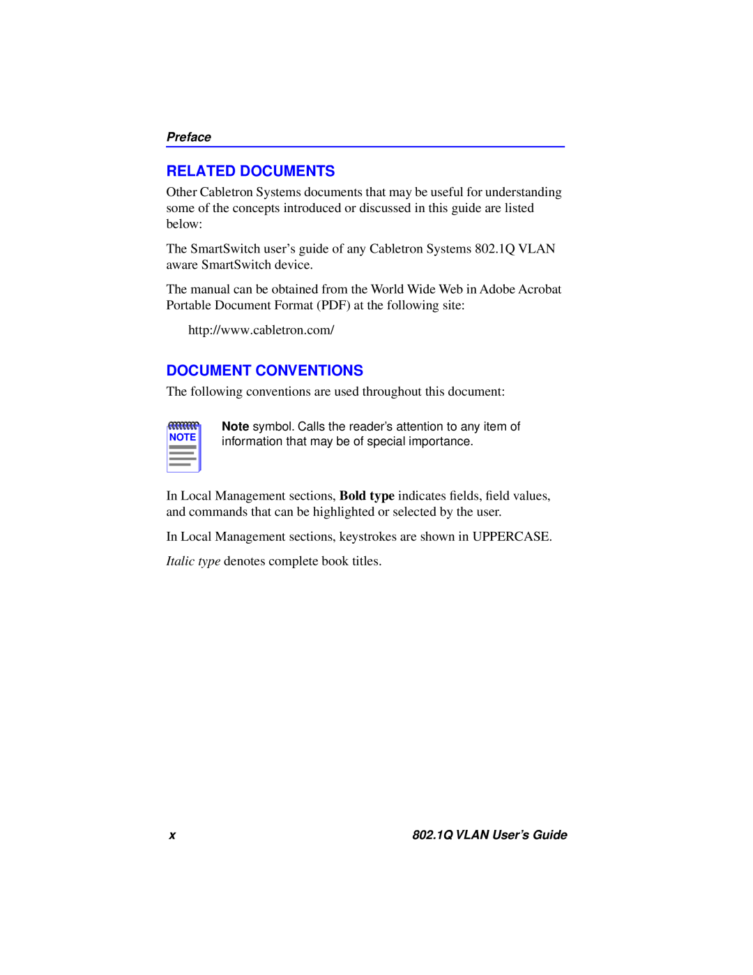 Cabletron Systems 802.1Q manual Related Documents, Document Conventions 