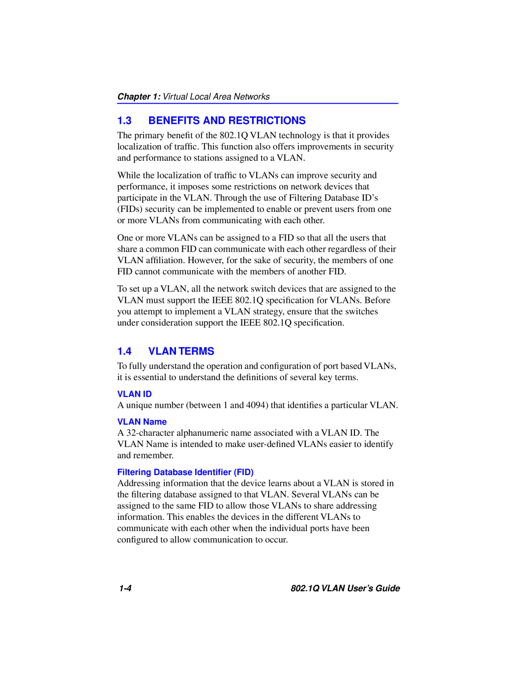Cabletron Systems 802.1Q manual Benefits And Restrictions, Vlan Terms 