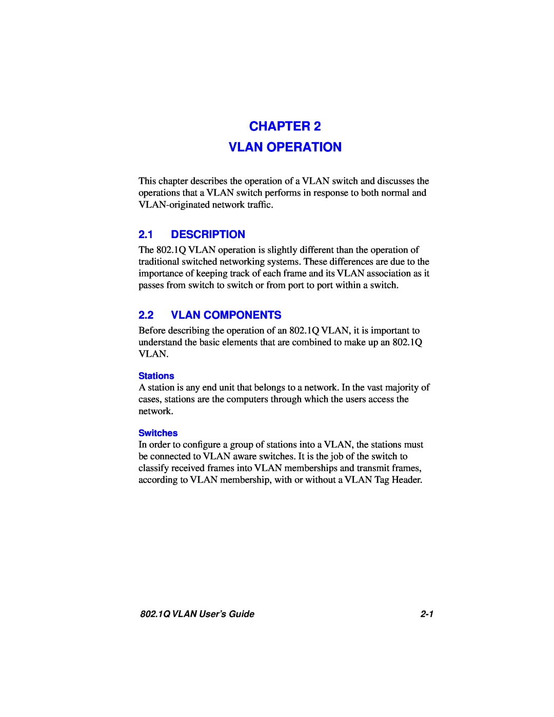 Cabletron Systems 802.1Q manual Chapter Vlan Operation, Description, Vlan Components 