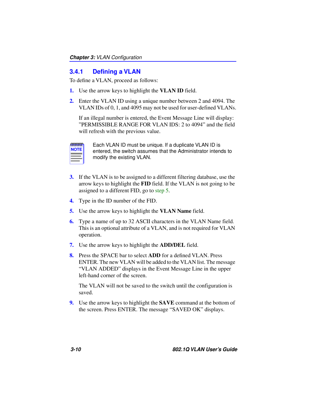 Cabletron Systems 802.1Q manual 3.4.1 Deﬁning a VLAN 