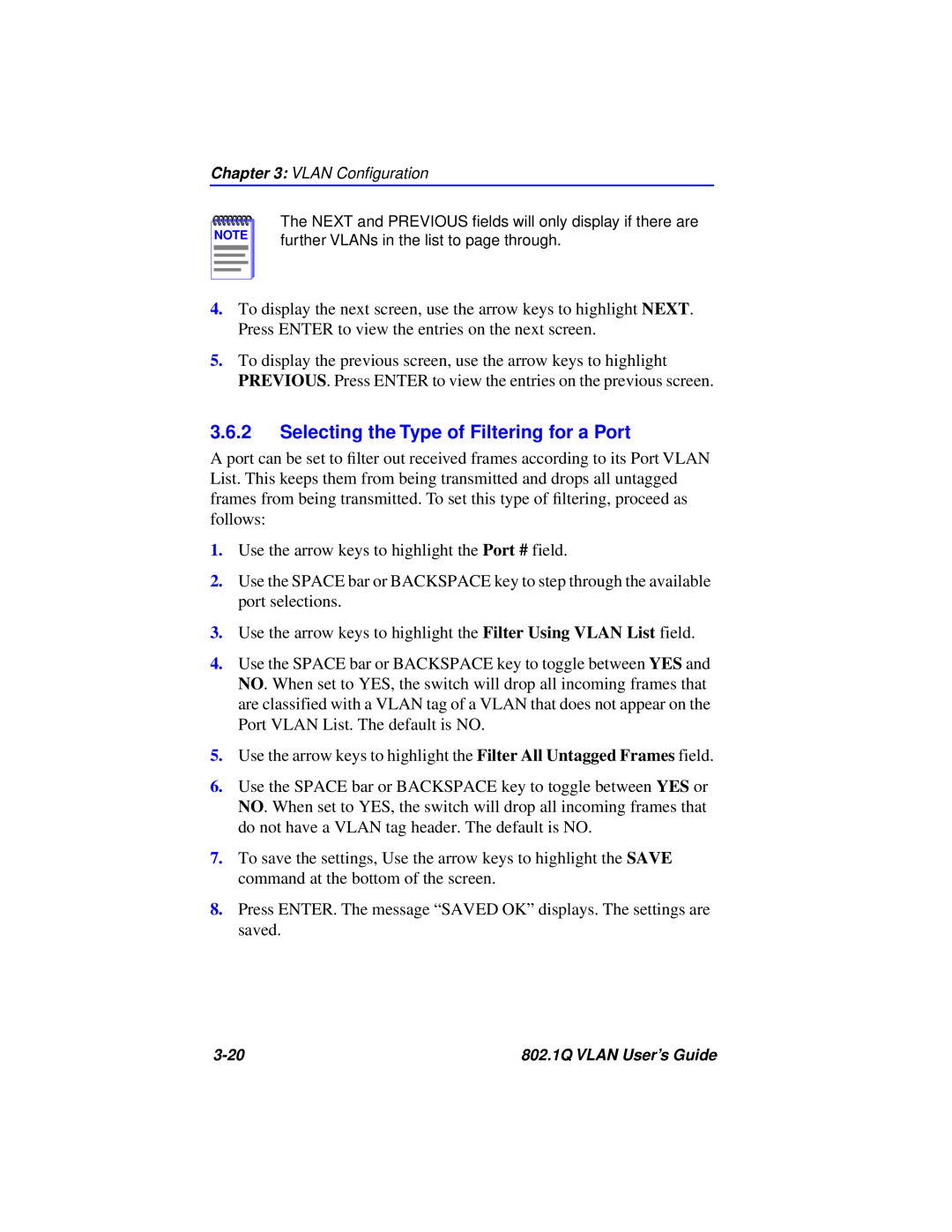 Cabletron Systems 802.1Q manual Selecting the Type of Filtering for a Port 