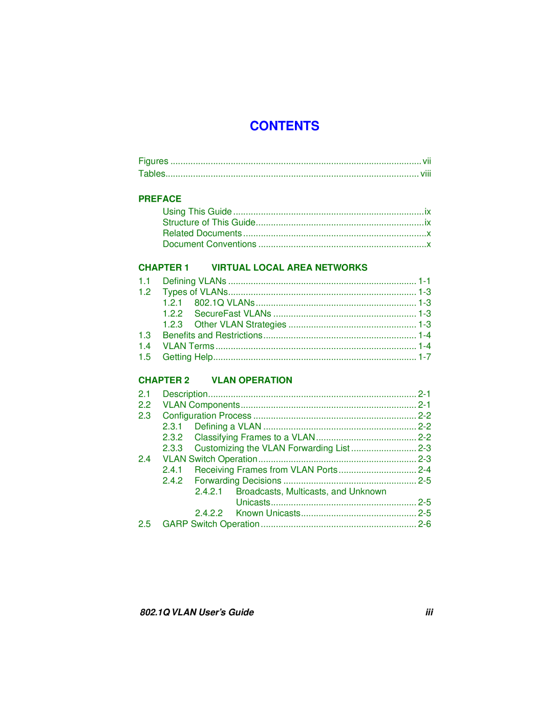 Cabletron Systems Contents, Preface, Chapter, Virtual Local Area Networks, Vlan Operation, 802.1Q VLAN User’s Guide 