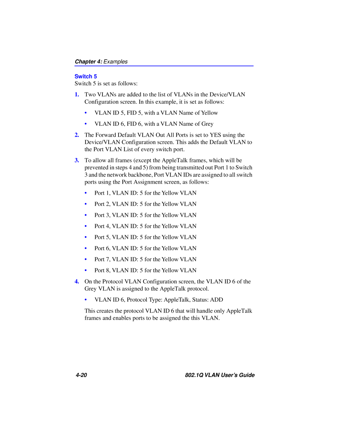 Cabletron Systems 802.1Q manual Switch 5 is set as follows 