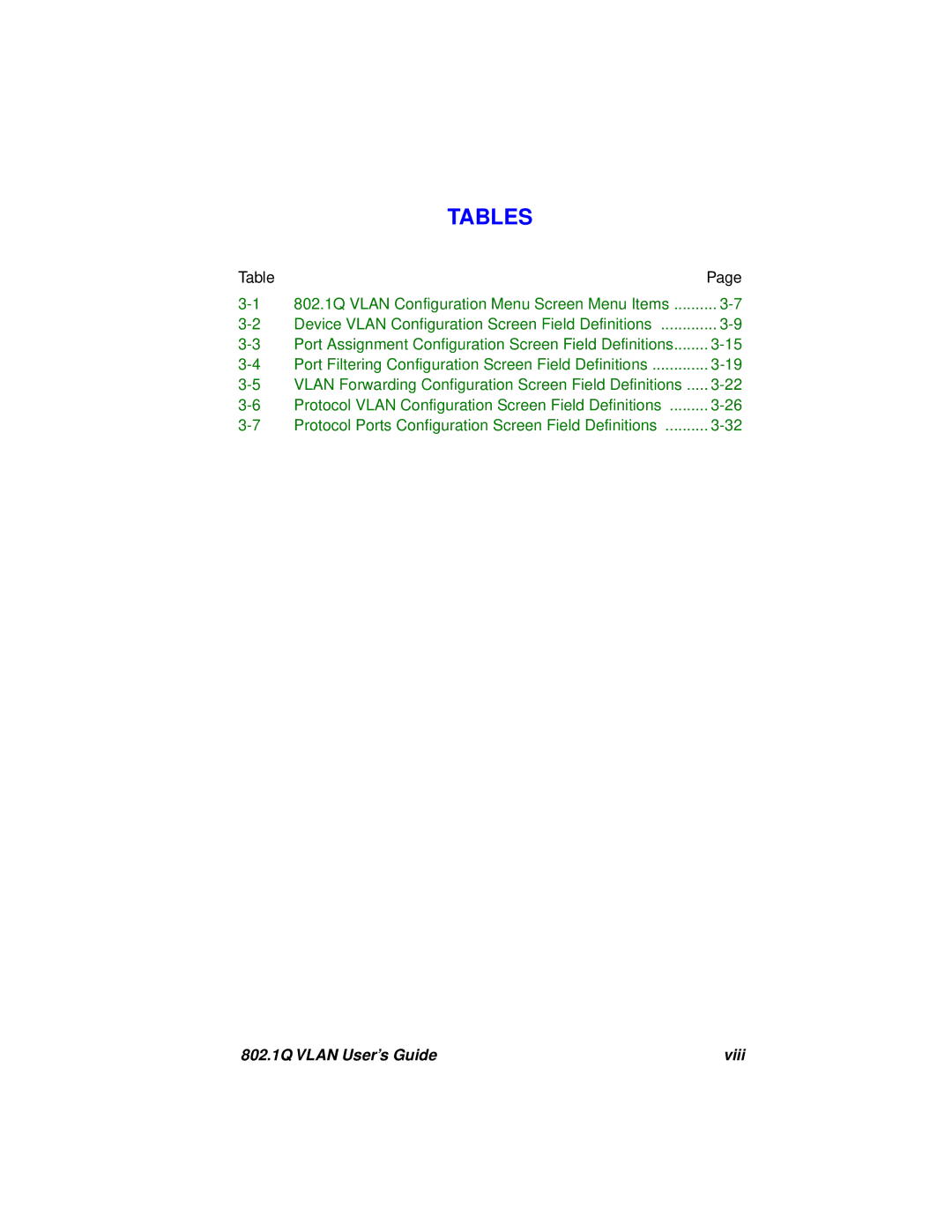 Cabletron Systems 802.1Q manual Tables 