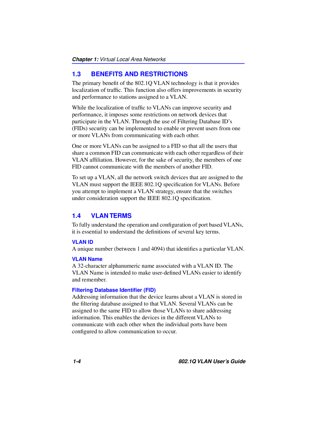 Cabletron Systems 802.1Q manual Benefits and Restrictions, Vlan Terms 