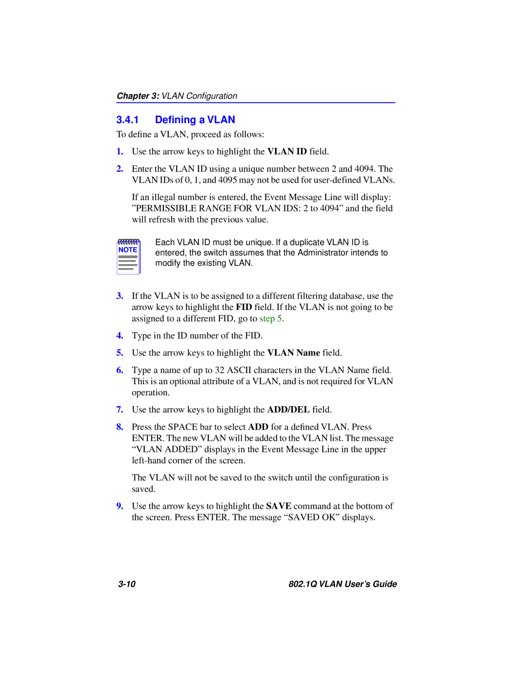 Cabletron Systems 802.1Q manual 1 Deﬁning a Vlan 