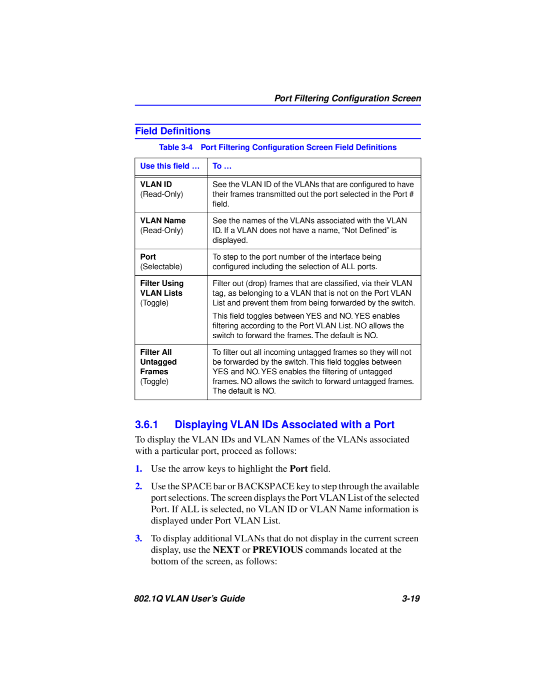 Cabletron Systems 802.1Q manual Displaying Vlan IDs Associated with a Port, Vlan Lists 