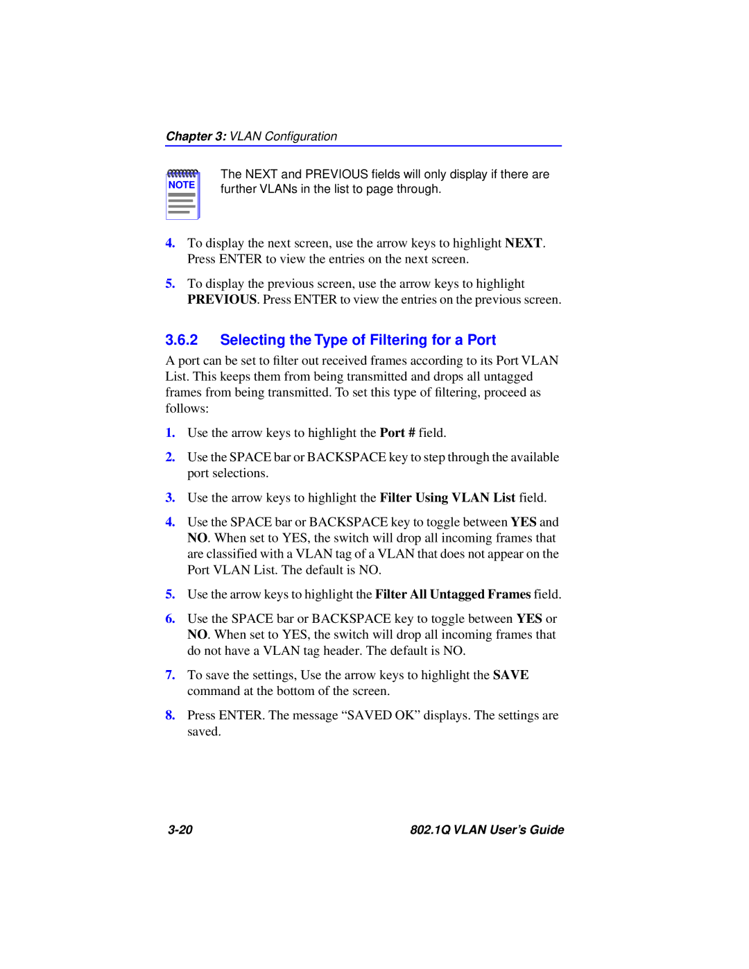 Cabletron Systems 802.1Q manual Selecting the Type of Filtering for a Port 