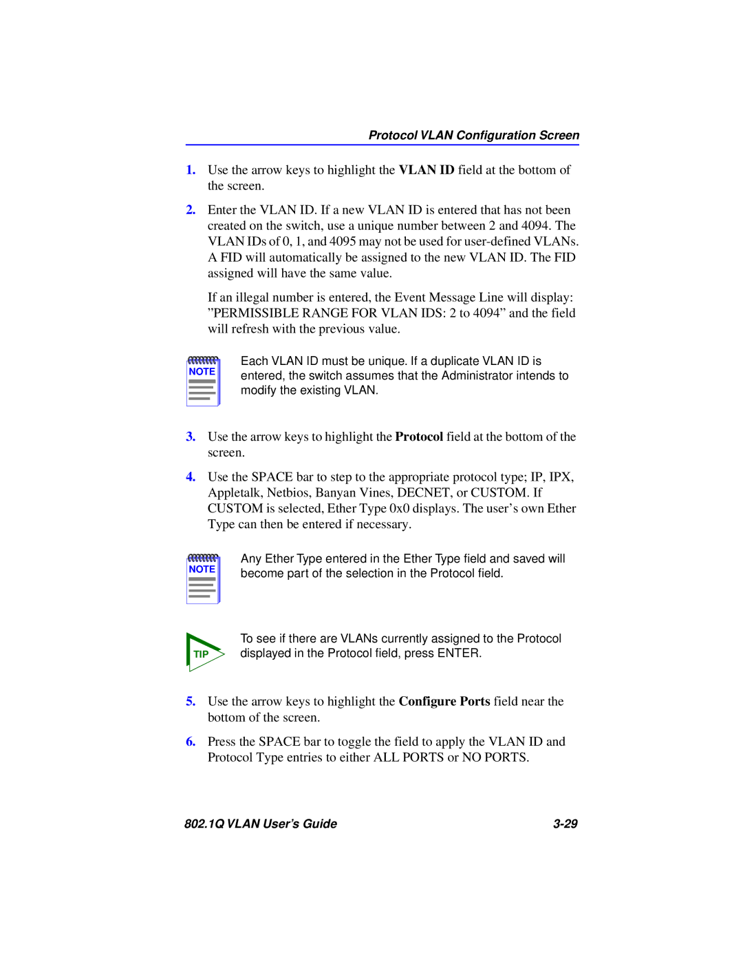 Cabletron Systems 802.1Q manual Protocol Vlan Conﬁguration Screen 