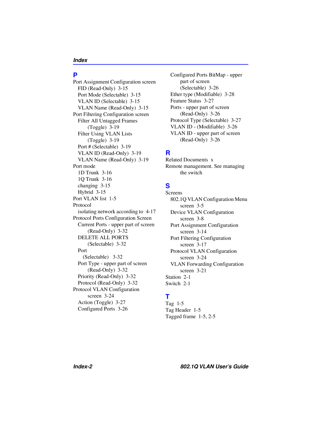 Cabletron Systems manual Index-2 802.1Q Vlan User’s Guide 