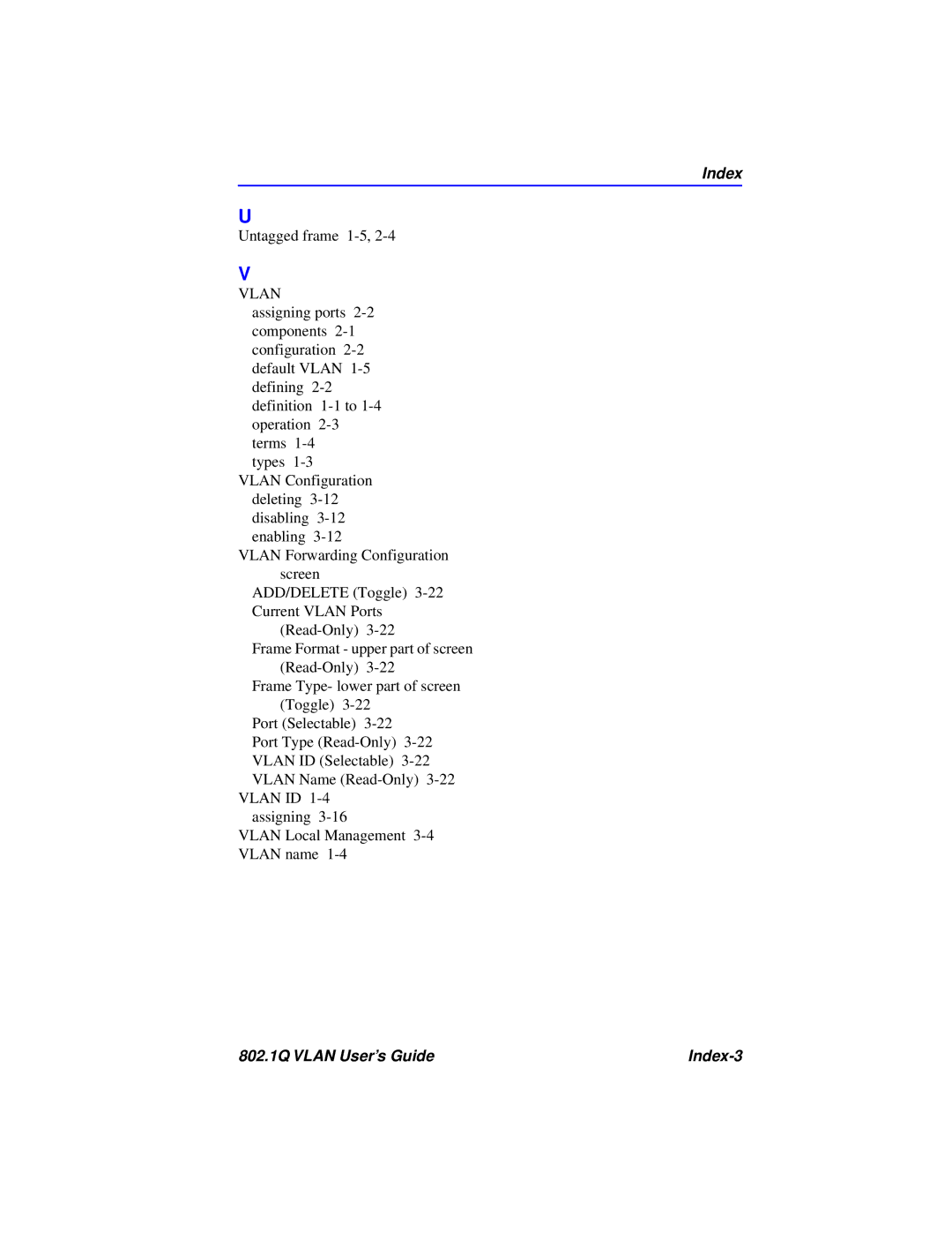 Cabletron Systems manual 802.1Q Vlan User’s Guide Index-3 