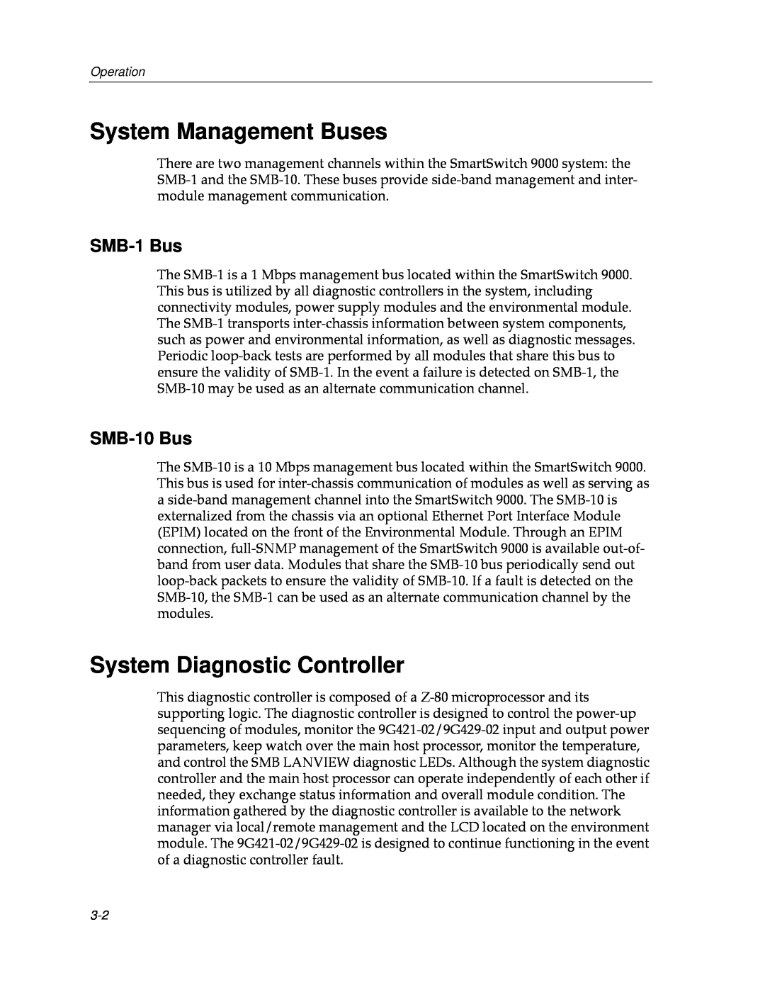 Cabletron Systems 9000 manual System Management Buses, System Diagnostic Controller, SMB-1 Bus, SMB-10 Bus 