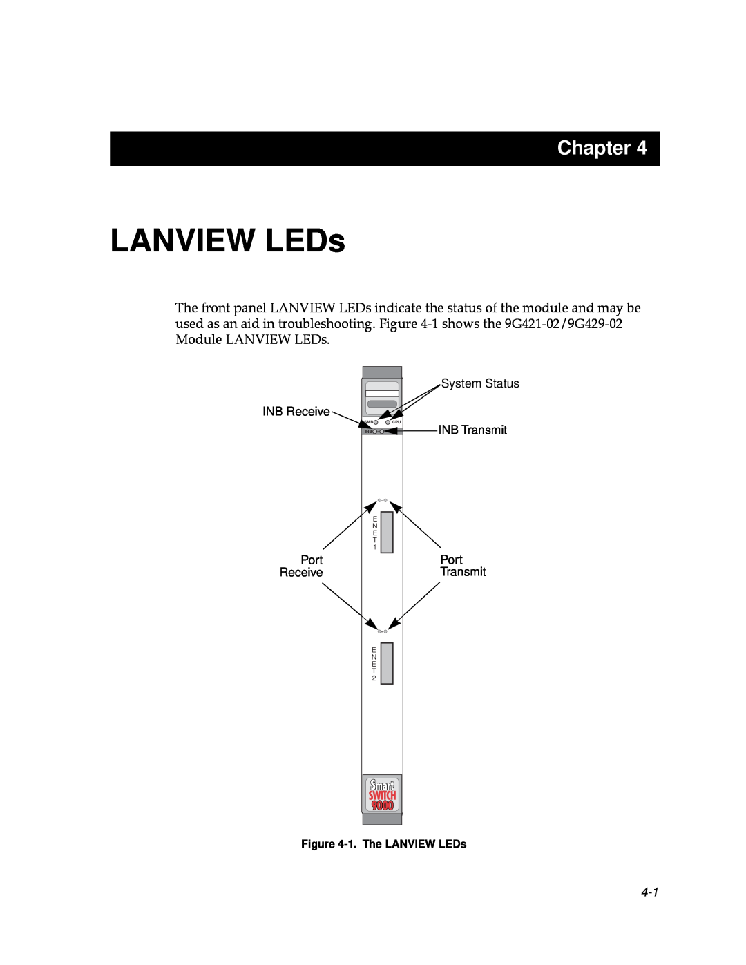 Cabletron Systems 9000 manual Chapter, INB Receive, System Status INB Transmit, Port, 1. The LANVIEW LEDs, E N E T 