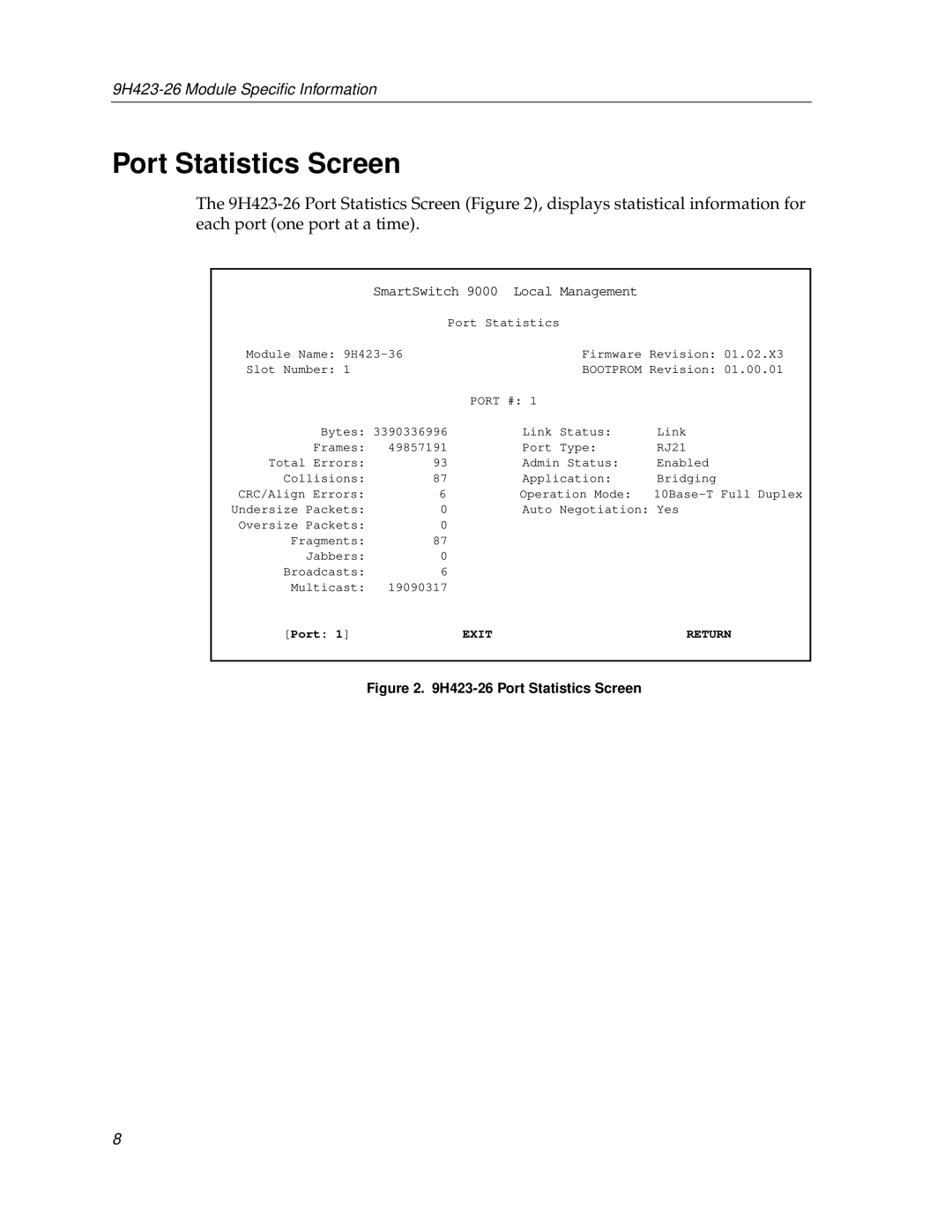 Cabletron Systems 9000 appendix H423-26 Port Statistics Screen 