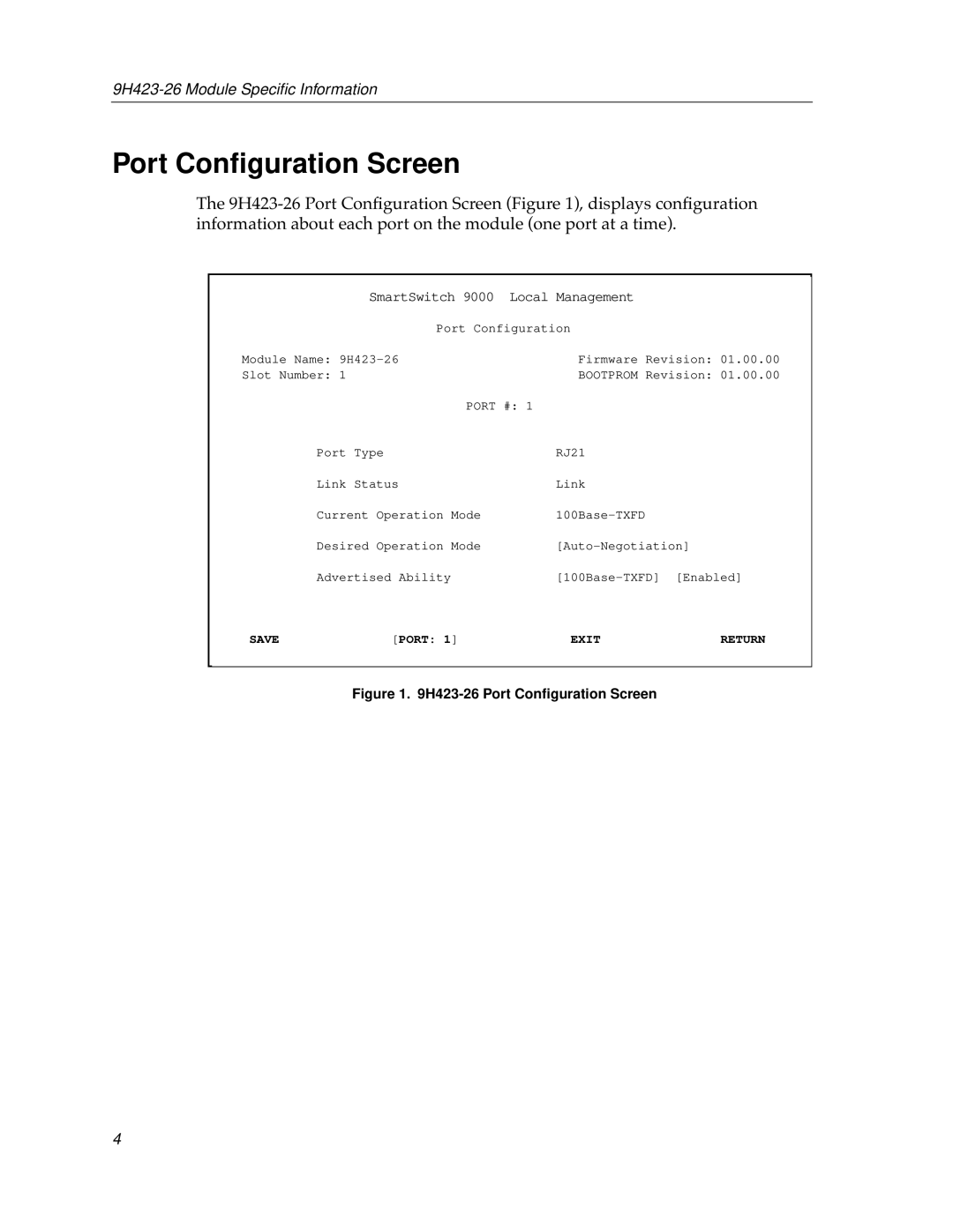 Cabletron Systems 9000 appendix Port Conﬁguration Screen, SmartSwitch Local Management 