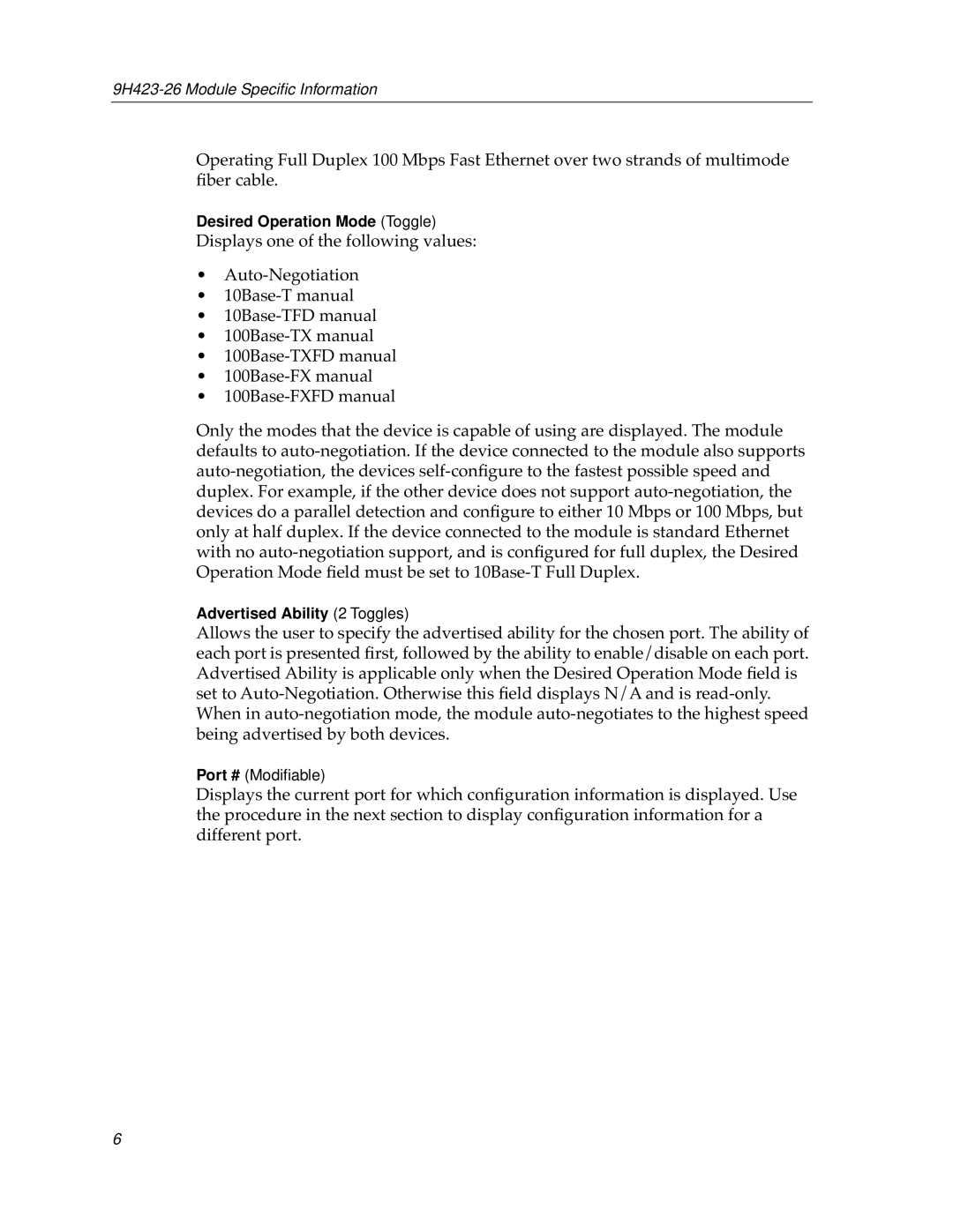 Cabletron Systems 9000 appendix Desired Operation Mode Toggle 