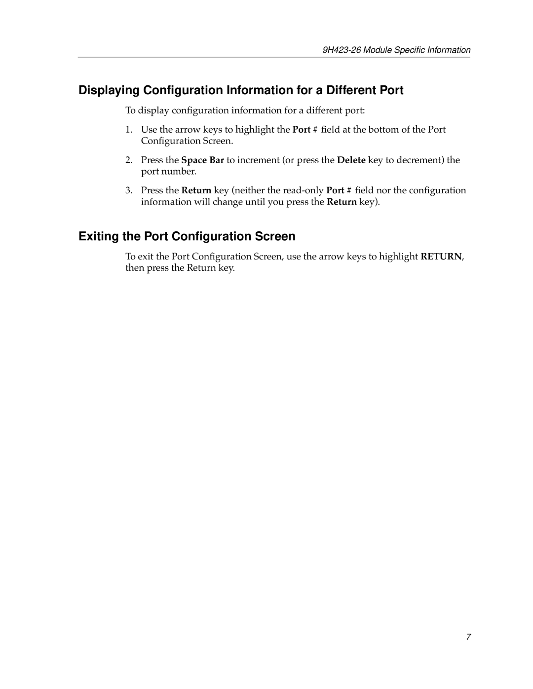 Cabletron Systems 9000 Displaying Conﬁguration Information for a Different Port, Exiting the Port Conﬁguration Screen 