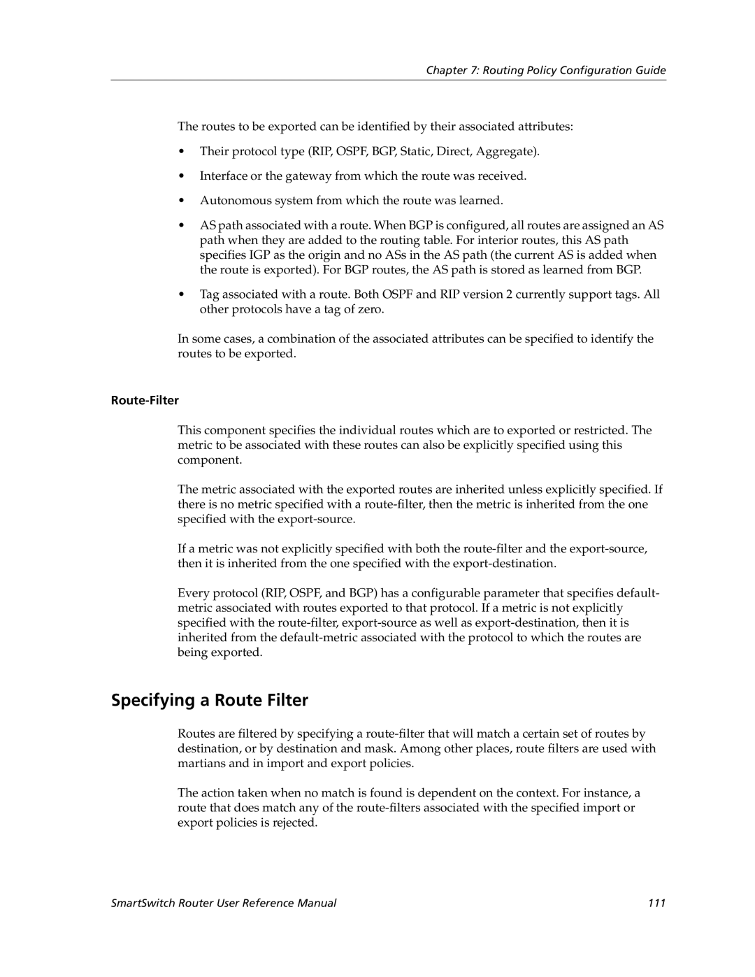 Cabletron Systems 9032578-02 manual Specifying a Route Filter 