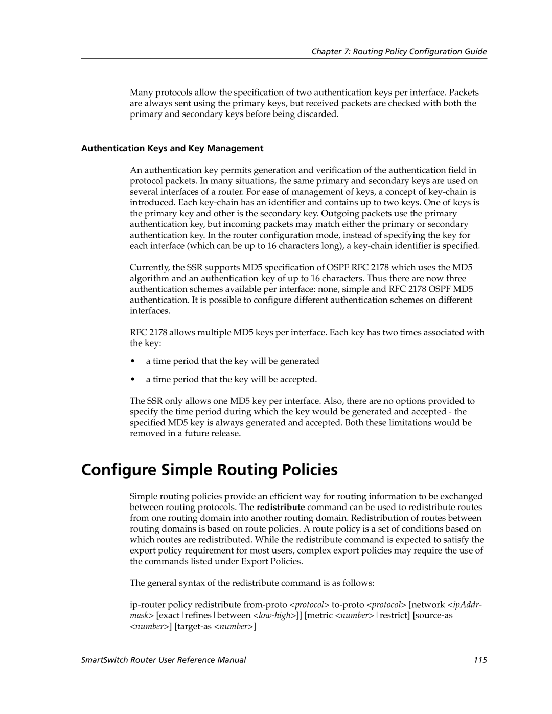 Cabletron Systems 9032578-02 manual Configure Simple Routing Policies, Authentication Keys and Key Management 