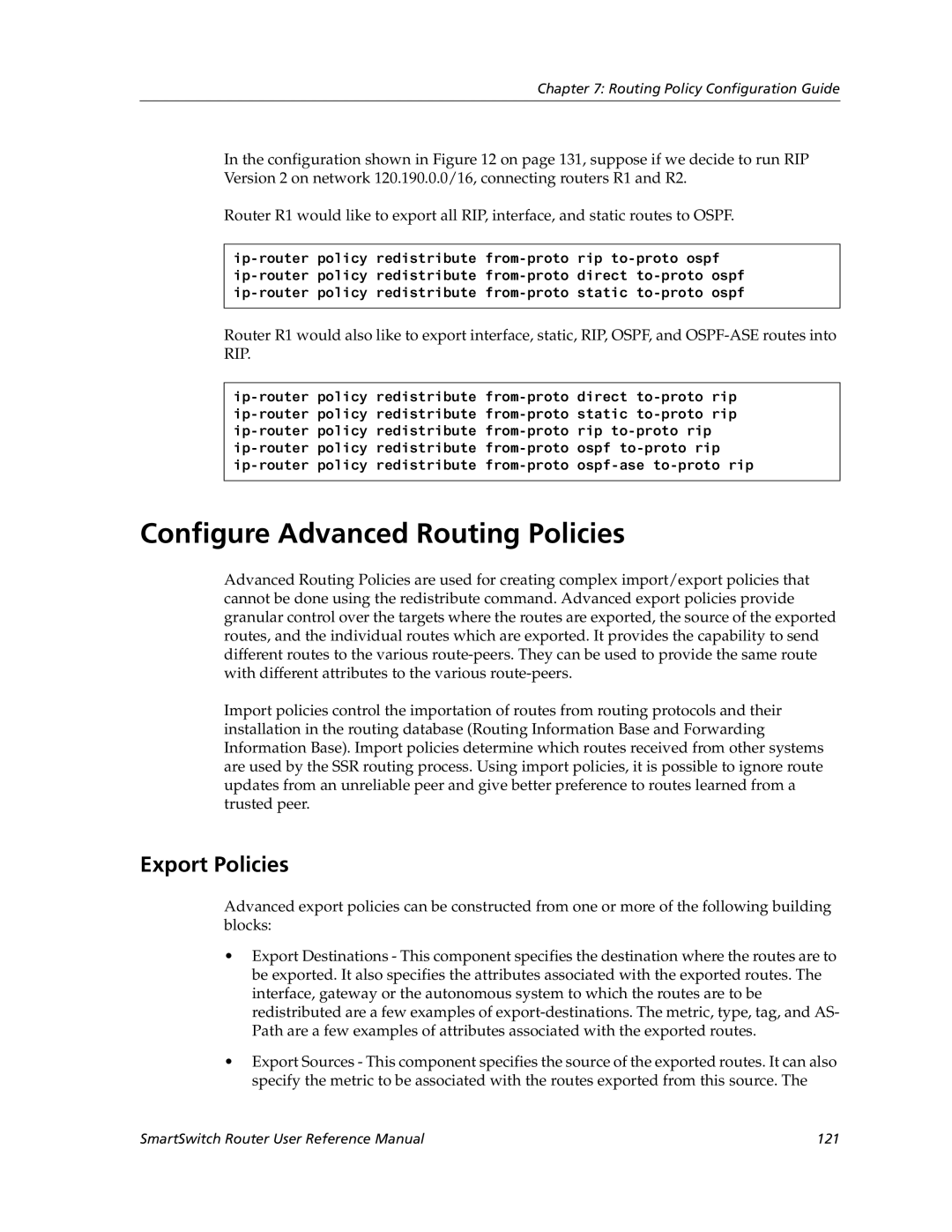 Cabletron Systems 9032578-02 manual Configure Advanced Routing Policies, Export Policies 