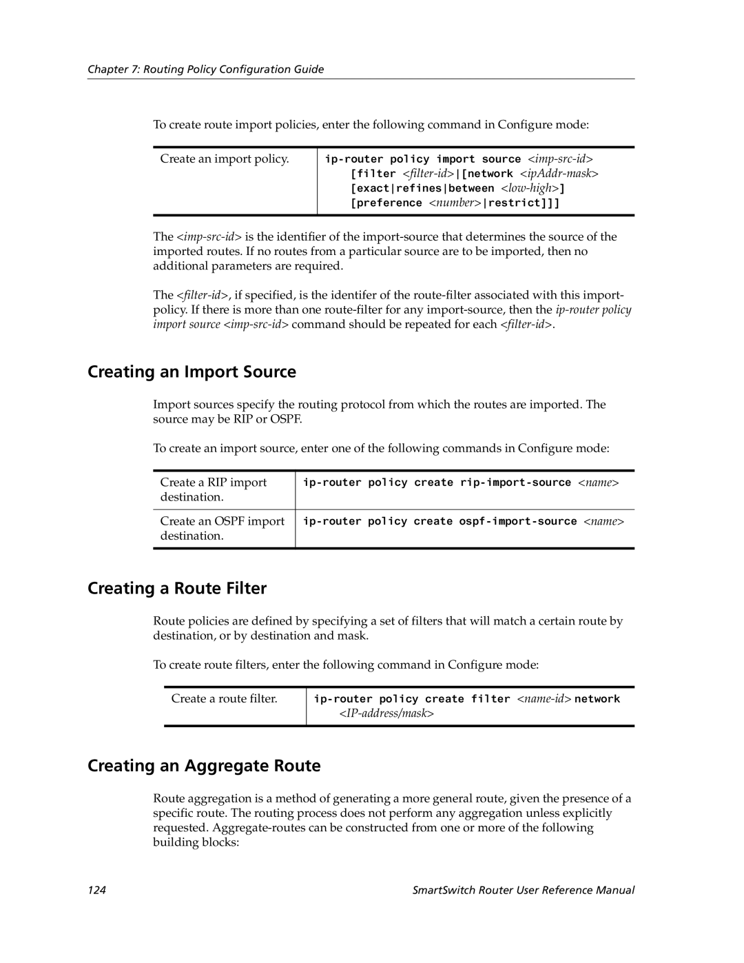 Cabletron Systems 9032578-02 manual Creating an Import Source, Creating a Route Filter, Creating an Aggregate Route 