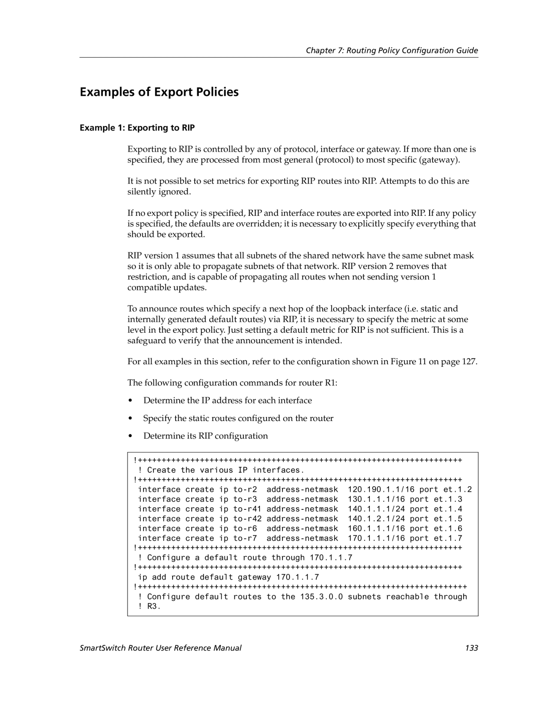 Cabletron Systems 9032578-02 manual Examples of Export Policies, Example 1 Exporting to RIP 