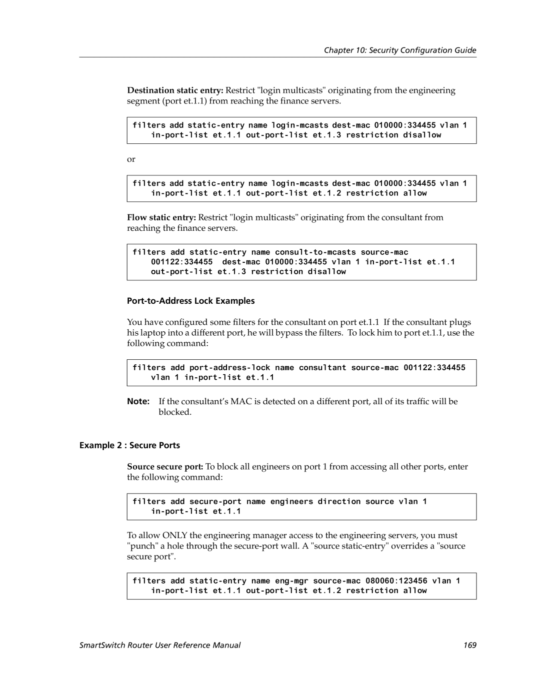 Cabletron Systems 9032578-02 manual Port-to-Address Lock Examples, Example 2 Secure Ports 