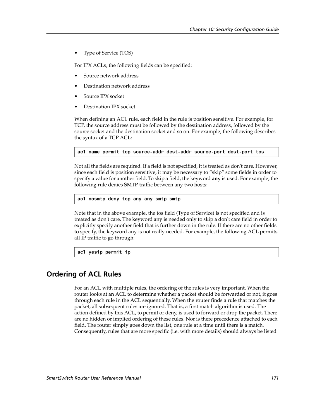 Cabletron Systems 9032578-02 manual Ordering of ACL Rules 