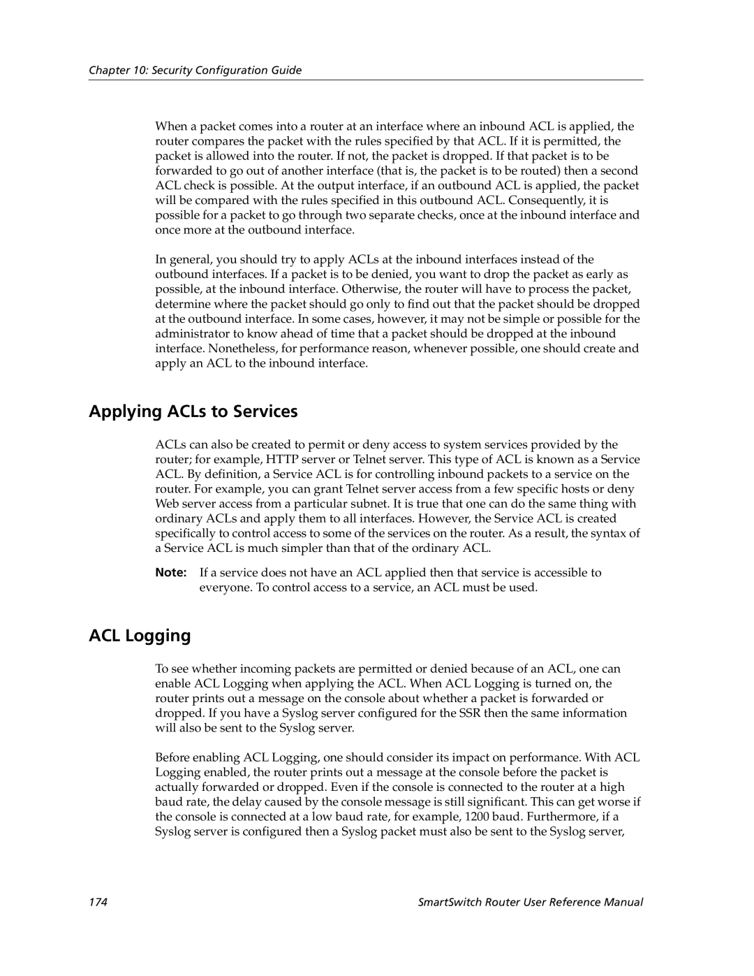 Cabletron Systems 9032578-02 manual Applying ACLs to Services, ACL Logging 