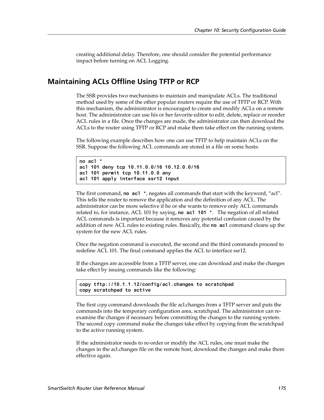 Cabletron Systems 9032578-02 manual Maintaining ACLs Offline Using Tftp or RCP 