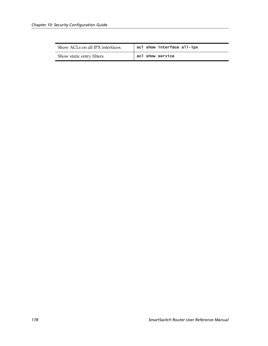 Cabletron Systems 9032578-02 manual Show ACLs on all IPX interfaces, Show static entry filters 