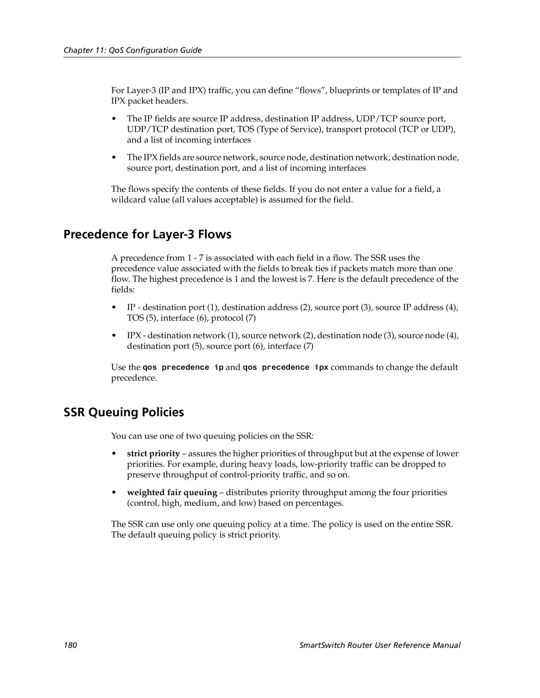 Cabletron Systems 9032578-02 manual Precedence for Layer-3 Flows, SSR Queuing Policies 