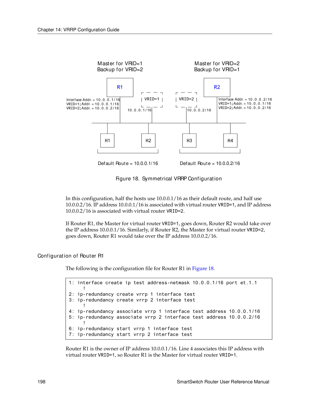 Cabletron Systems 9032578-02 manual Master for VRID=1 Master for VRID=2 Backup for VRID=2, Symmetrical Vrrp Configuration 