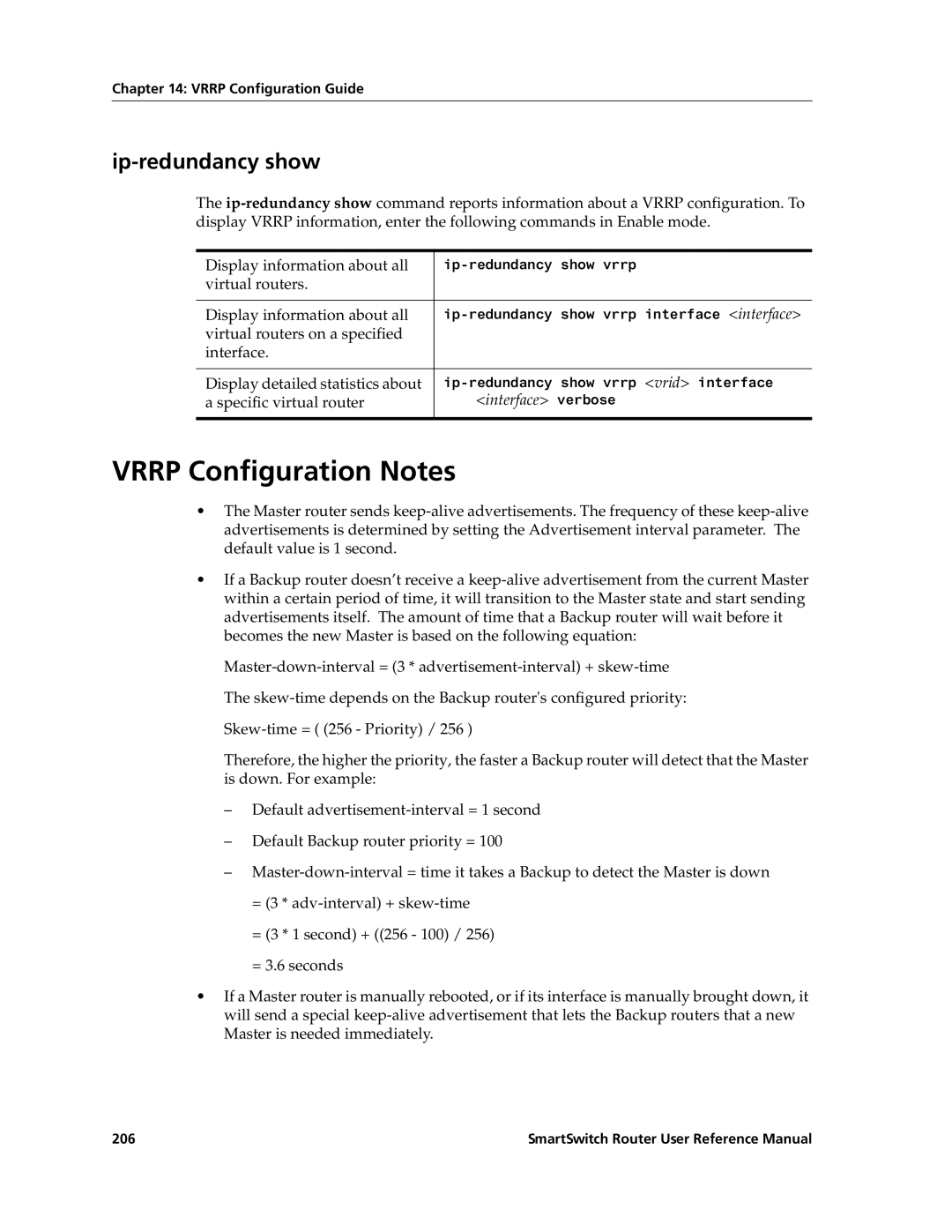 Cabletron Systems 9032578-02 Vrrp Configuration Notes, Ip-redundancy show, Virtual routers Display information about all 