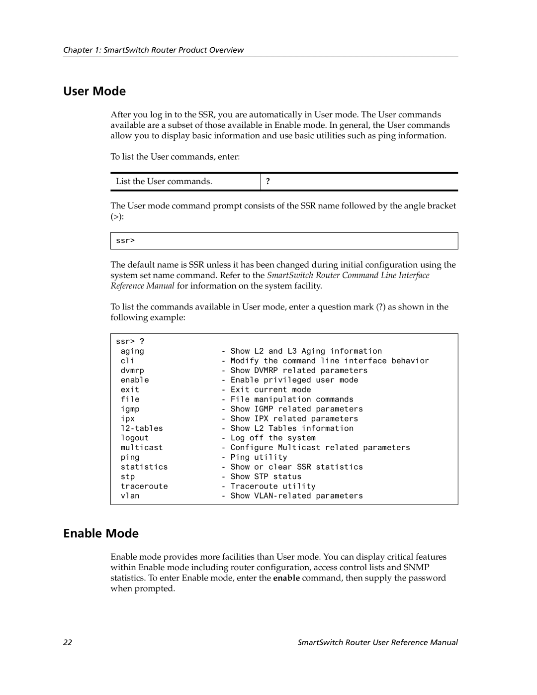 Cabletron Systems 9032578-02 manual User Mode, Enable Mode 