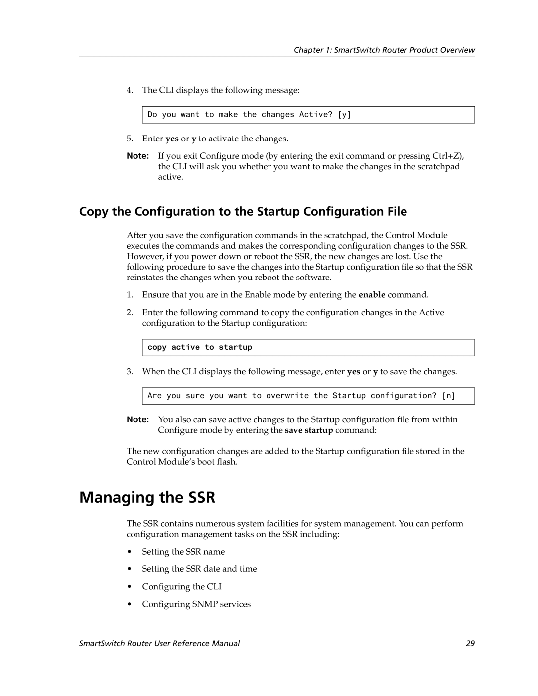 Cabletron Systems 9032578-02 manual Managing the SSR, Copy the Configuration to the Startup Configuration File 