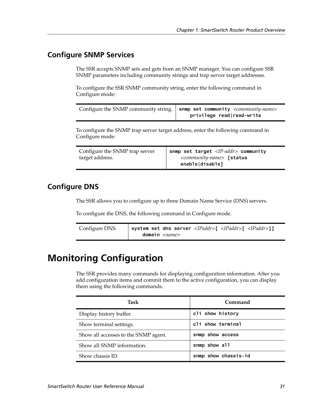 Cabletron Systems 9032578-02 manual Monitoring Configuration, Configure Snmp Services, Configure DNS 