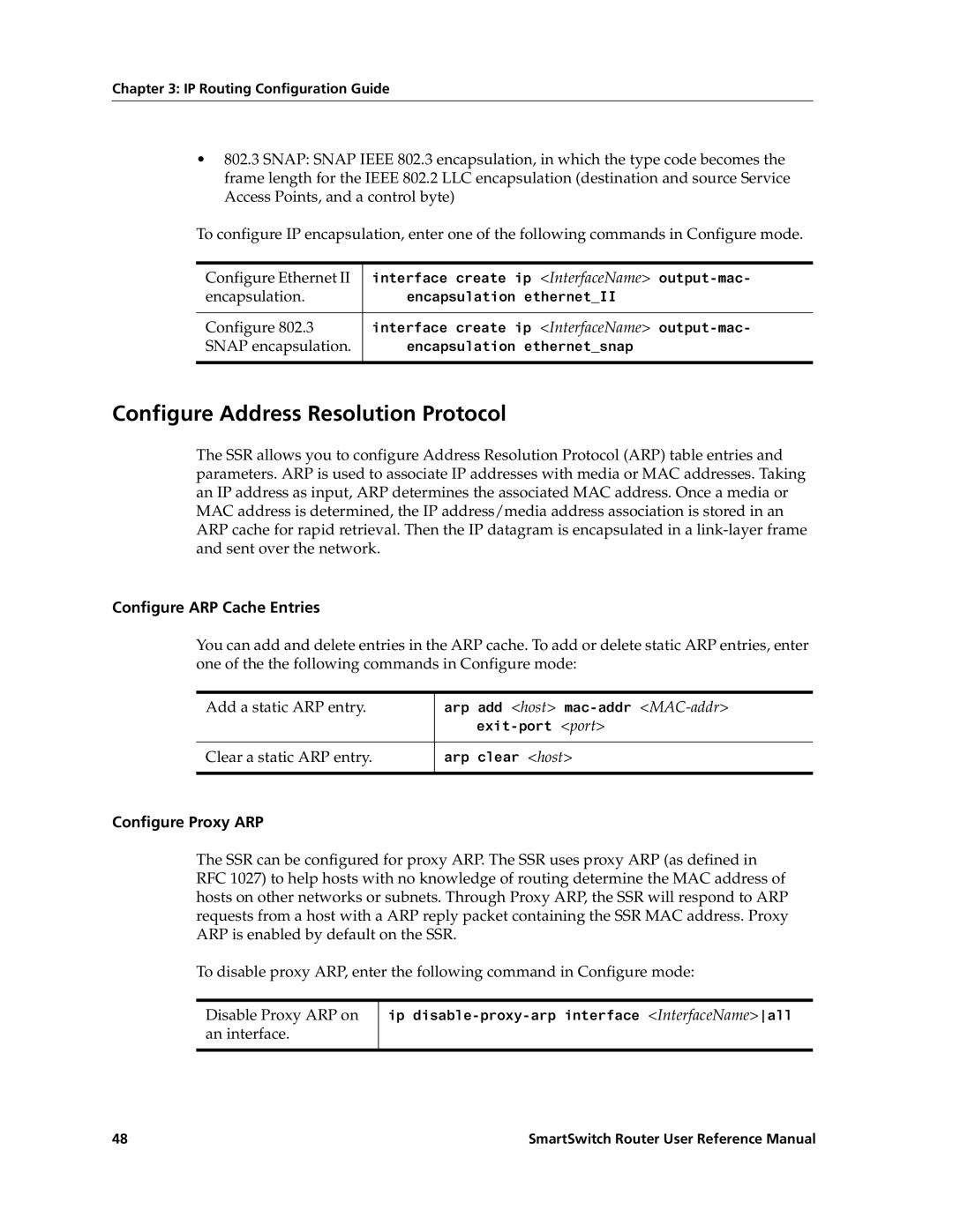 Cabletron Systems 9032578-02 manual Configure Address Resolution Protocol, Configure ARP Cache Entries, Configure Proxy ARP 