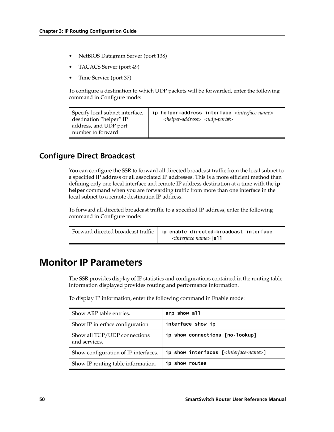 Cabletron Systems 9032578-02 manual Monitor IP Parameters, Configure Direct Broadcast 