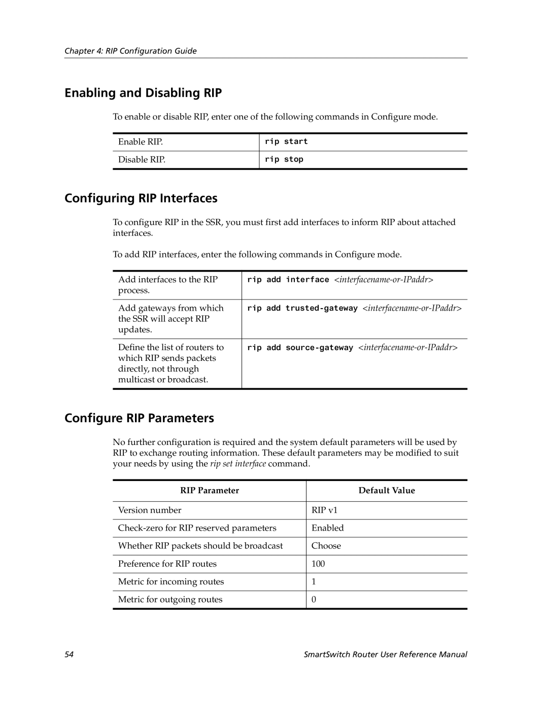 Cabletron Systems 9032578-02 manual Enabling and Disabling RIP, Configuring RIP Interfaces, Configure RIP Parameters 