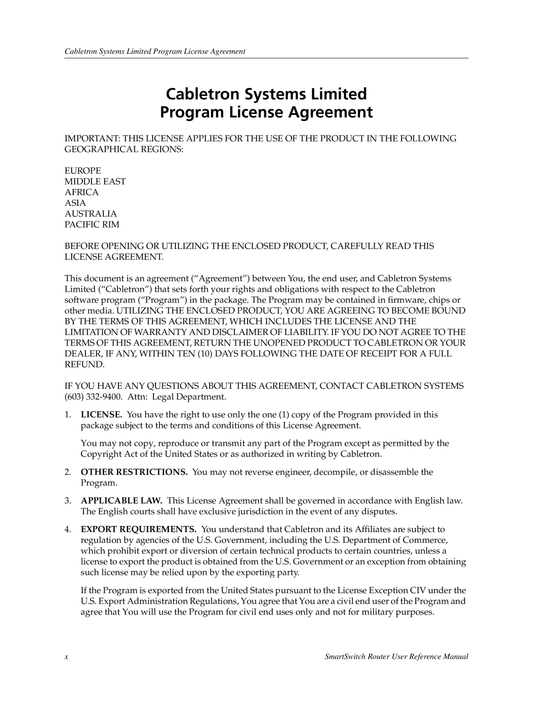 Cabletron Systems 9032578-05 manual Cabletron Systems Limited Program License Agreement 