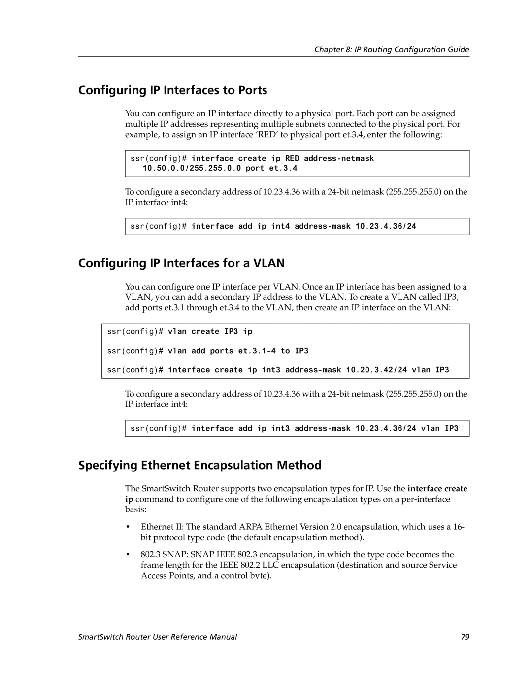 Cabletron Systems 9032578-05 manual Configuring IP Interfaces to Ports, Configuring IP Interfaces for a Vlan 