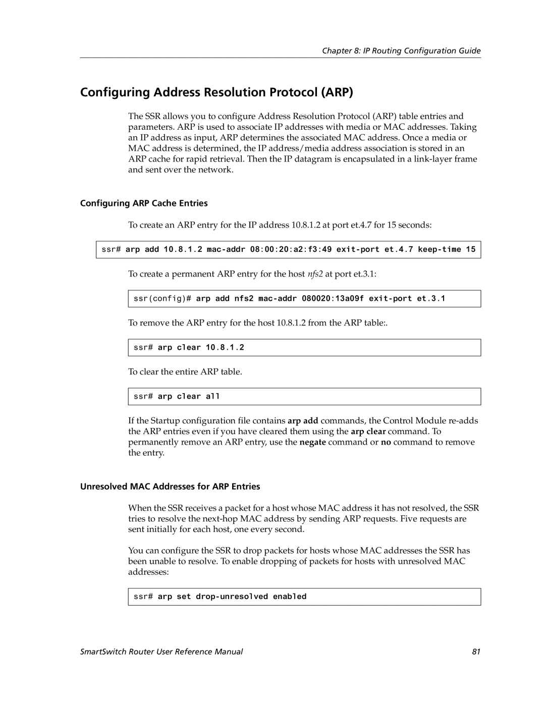 Cabletron Systems 9032578-05 manual Configuring Address Resolution Protocol ARP, Configuring ARP Cache Entries 