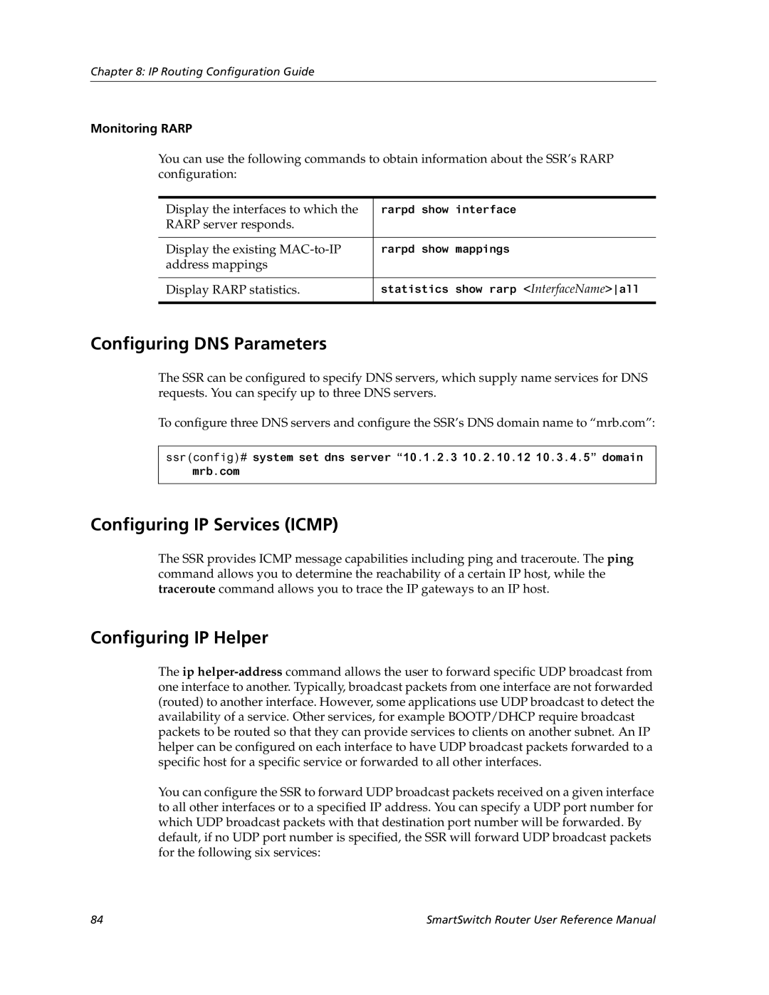 Cabletron Systems 9032578-05 manual Configuring DNS Parameters, Configuring IP Services Icmp, Configuring IP Helper 