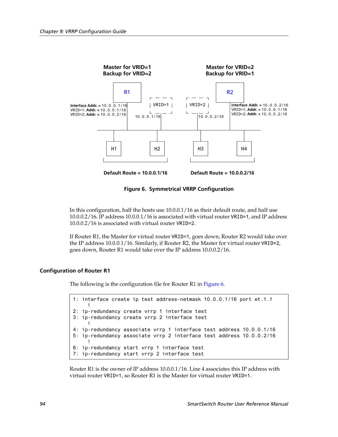 Cabletron Systems 9032578-05 manual Master for VRID=1 Master for VRID=2 Backup for VRID=2, Symmetrical Vrrp Configuration 