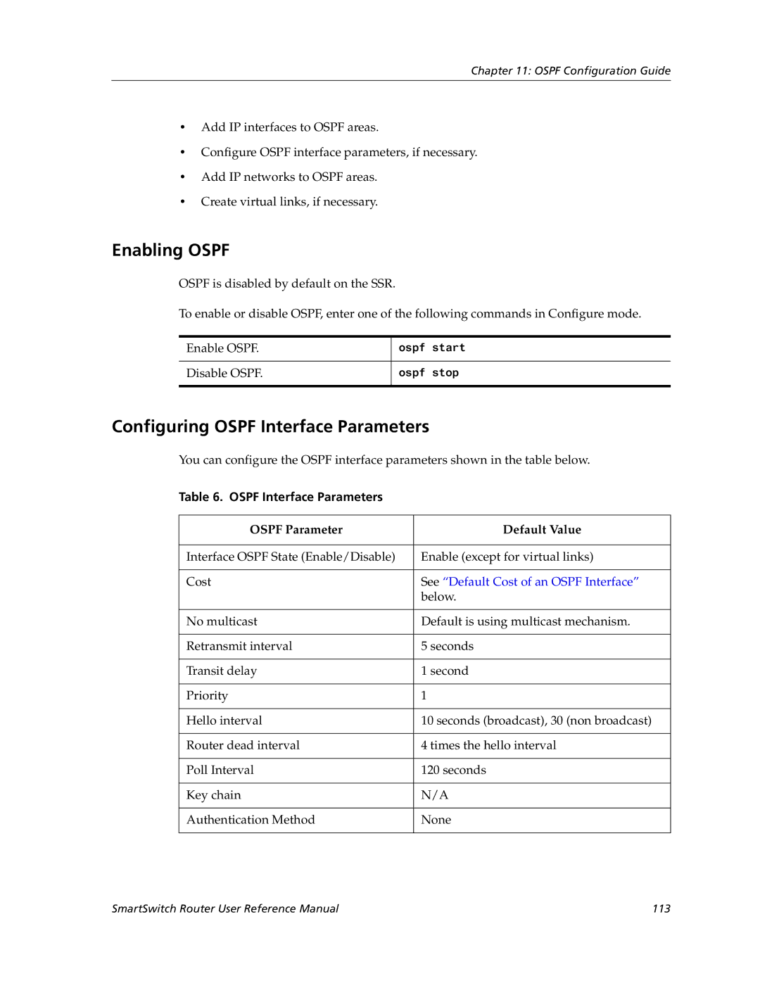 Cabletron Systems 9032578-05 manual Enabling Ospf, Configuring Ospf Interface Parameters 