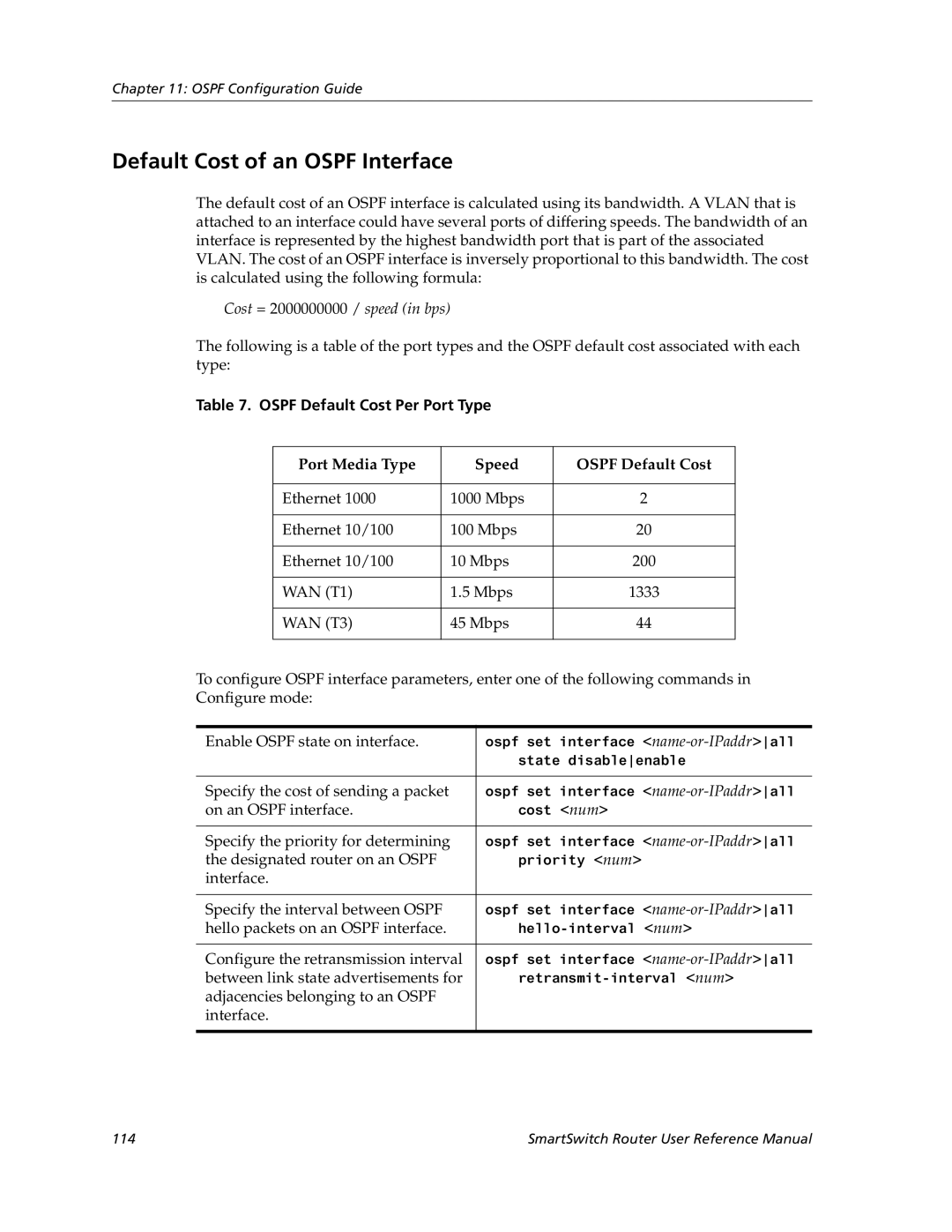 Cabletron Systems 9032578-05 manual Default Cost of an Ospf Interface, Ospf Default Cost Per Port Type 